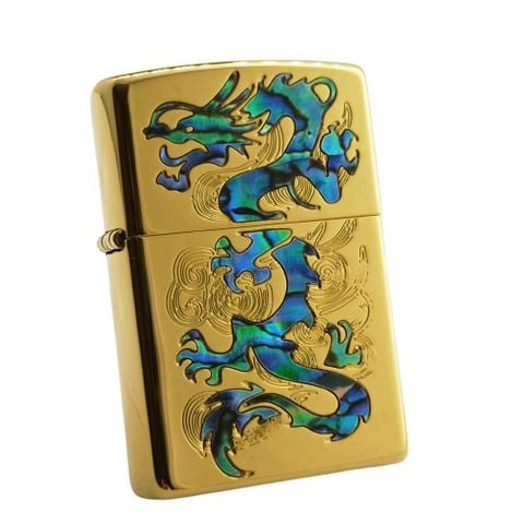 BẬT LỬA ZIPPO RỒNG VÀNG VÂN MÂY KHẢM XÀ CỪ MẠ VÀNG TOÀN THÂN ZN119