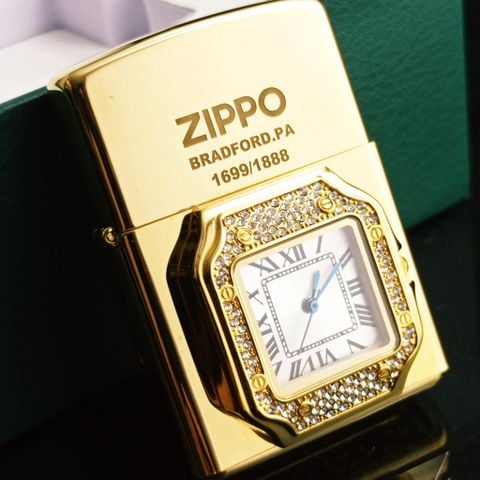 Bật lửa Zippo xuất Nhật gắn mặt đồng hồ cao cấp ZN122