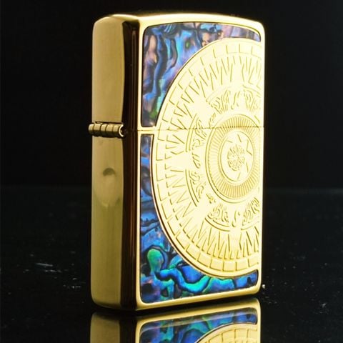 BẬT LỬA ZIPPO HOA VĂN KHẢM XÀ CỪ MẠ VÀNG LA BÀN ZN118
