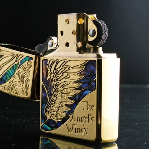 BẬT LỬA ZIPPO ĐÔI CÁNH THIÊN THẦN KHẢM XÀ CỪ MẠ VÀNG TOÀN THÂN ZN120