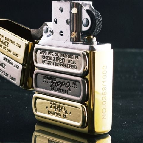 BẬT LỬA ZIPPO 10 ỐP MỘC ĐÁY MẠ VÀNG BẢN LIMITED  XXXX/1000 ZN123