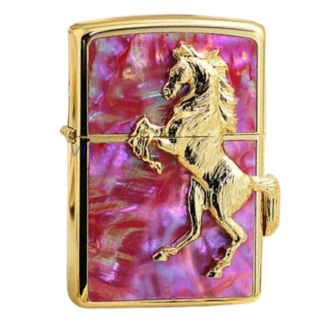 BẬT LỬA ZIPPO USA XUẤT NHẬT ARMOR MẠ VÀNG NGỰA NỔI NỀN KHẢM XÀ CỪ ĐỎ SANG TRỌNG - ZN128