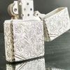 BẬT LỬA ZIPPO BẠC ĐÚC NGUYÊN KHỐI STERLING KHẮC THỦ CÔNG SỦI TAY HOA VĂN KÍN 5 MẶT SẢN XUẤT NĂM 1997 - ZBU50