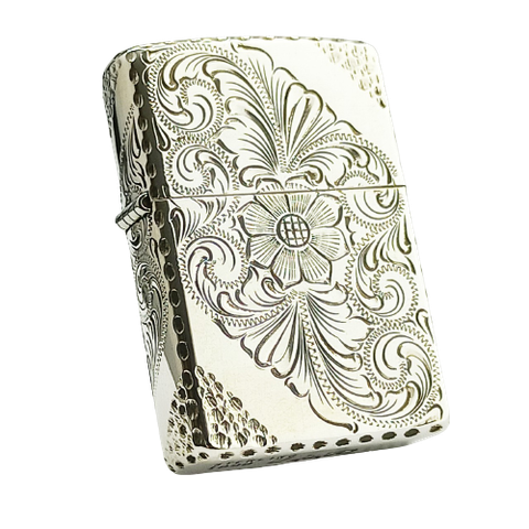 BẬT LỬA ZIPPO BẠC ĐÚC NGUYÊN KHỐI STERLING KHẮC THỦ CÔNG SỦI TAY HOA VĂN KÍN 5 MẶT SẢN XUẤT NĂM 1999 - ZBU51