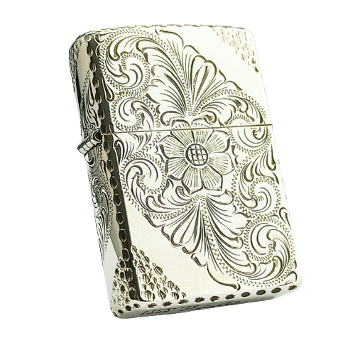 BẬT LỬA ZIPPO BẠC ĐÚC NGUYÊN KHỐI STERLING KHẮC THỦ CÔNG SỦI TAY HOA VĂN KÍN 5 MẶT SẢN XUẤT NĂM 1999 - ZBU51