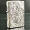 BẬT LỬA ZIPPO BẠC ĐÚC NGUYÊN KHỐI STERLING KHẮC THỦ CÔNG SỦI TAY HOA VĂN KÍN 5 MẶT SẢN XUẤT NĂM 1999 - ZBU51