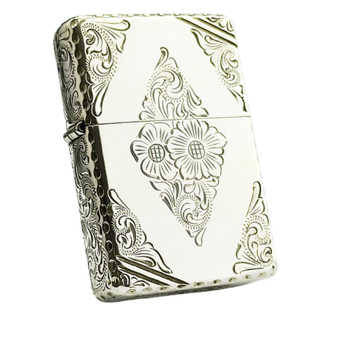 BẬT LỬA ZIPPO BẠC ĐÚC NGUYÊN KHỐI STERLING KHẮC THỦ CÔNG SỦI TAY HOA VĂN KÍN 5 MẶT SẢN XUẤT NĂM 2007 - ZBU48