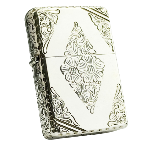 BẬT LỬA ZIPPO BẠC ĐÚC NGUYÊN KHỐI STERLING KHẮC THỦ CÔNG SỦI TAY HOA VĂN KÍN 5 MẶT SẢN XUẤT NĂM 2007 - ZBU48