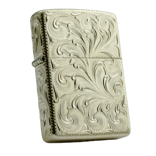 BẬT LỬA ZIPPO BẠC ĐÚC NGUYÊN KHỐI STERLING KHẮC THỦ CÔNG SỦI TAY HOA VĂN KÍN 5 MẶT SẢN XUẤT NĂM 2002 - ZBU59