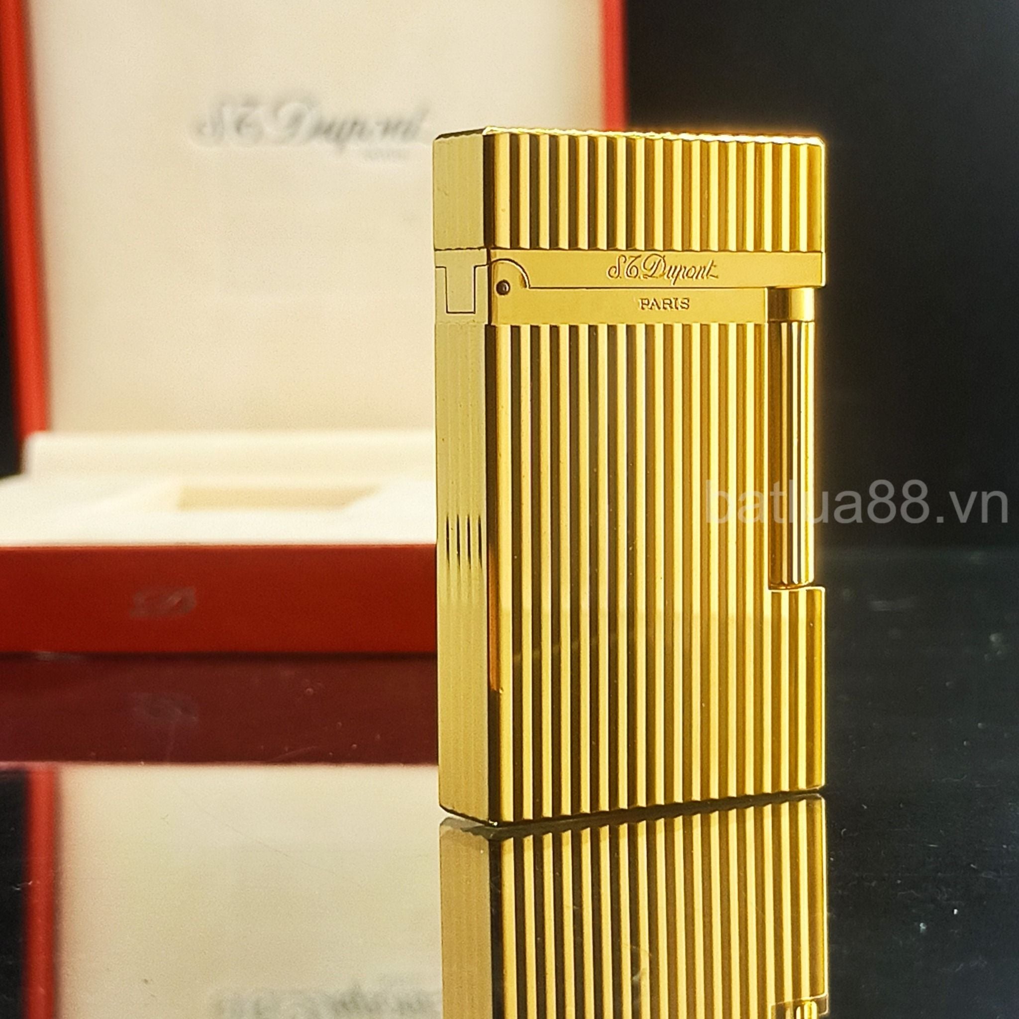 Bật Lửa Dupont Bọc Vàng Vân Sọc 2 Lỗ Phom Cao DP92