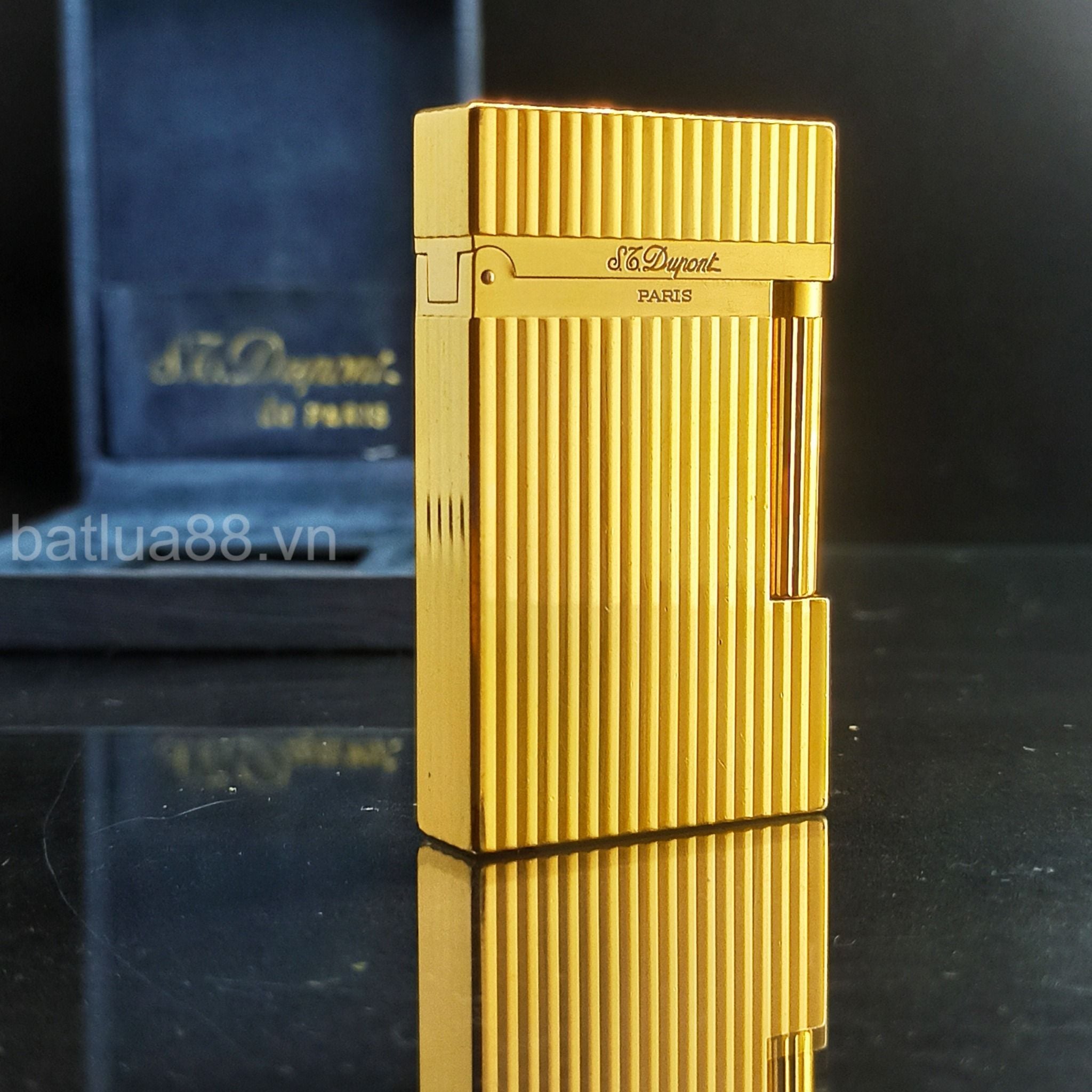 Bật Lửa Dupont Bọc Vàng Vân Sọc 2 Lỗ Phom Cao DP91
