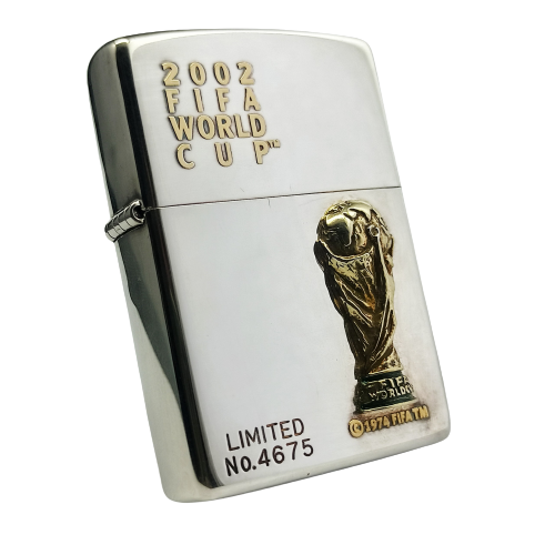 Bật Lửa Zippo Wold Cup Mạ Bạc Đắp Nổi Vàng 2 Mặt Năm 2001 ZL288