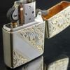 Bật Lửa Zippo Bạc Khối Sterling Hoa Văn Khắc Thủ Công Demi vàng ZB59