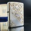 Bật Lửa Zippo Bạc Khối Sterling Hoa Văn Khắc Thủ Công Demi vàng ZB59