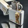 Bật Lửa Zippo Wold Cup Mạ Bạc Đắp Nổi Vàng 2 Mặt Năm 2001 ZL288