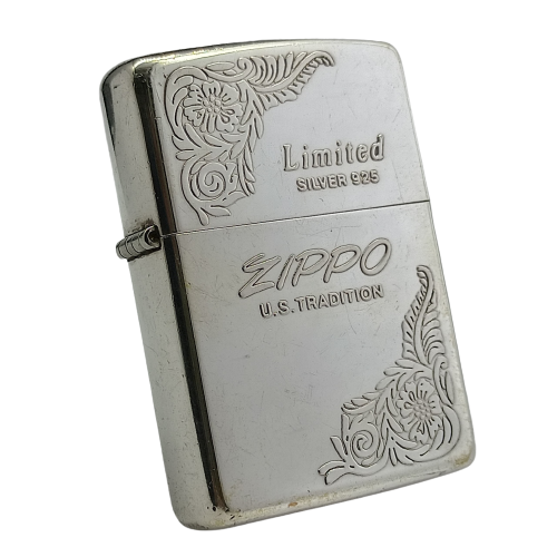 BẬT LỬA ZIPPO BẠC ĐÚC NGUYÊN KHỐI STERLING HOA VĂN NỔI BẢN LIMITED HIẾM GẶP NĂM 1994 ZBU68