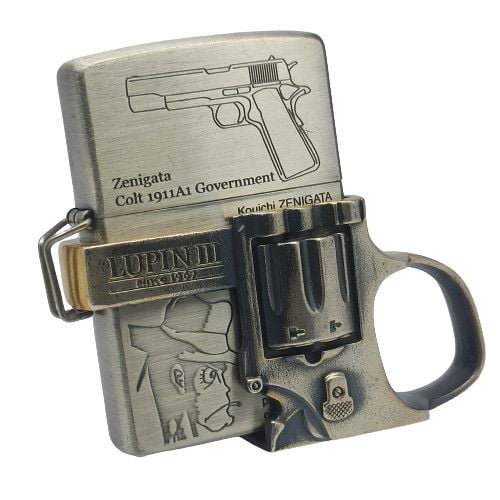 BẬT LỬA ZIPPO MẠ BẠC LUPIN ĐẾ SÚNG CỰC ĐỘC ĐẸP ĐỜI XVI LA MÃ NĂM 2000 ZL319