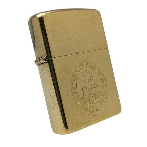 Bật Lửa Zippo Đồng Khối Mạ Vàng Chủ Đề Đảo Guam Năm 1990 đời VI La Mã Gold Plated  ZL376