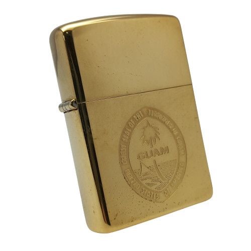 Bật Lửa Zippo Đồng Khối Mạ Vàng Chủ Đề Đảo Guam Năm 1990 đời VI La Mã Gold Plated  ZL377