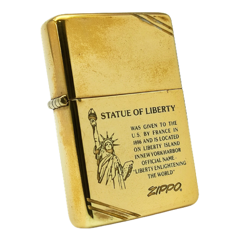 Bật Lửa Zippo Đồng Khối Vintage Chặt Góc Chủ Đề Nữ Thần Tự Do Năm 1987 Đời III La Mã  ZL341