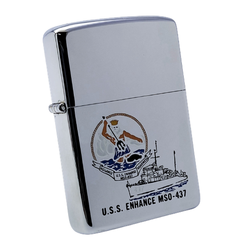 Bật Lửa Zippo Cổ Đồng Khối Mạ Chrome Bóng Chủ Đề Tầu Chiến Năm 1983 Đời 7 Vạch Huyền ZC106