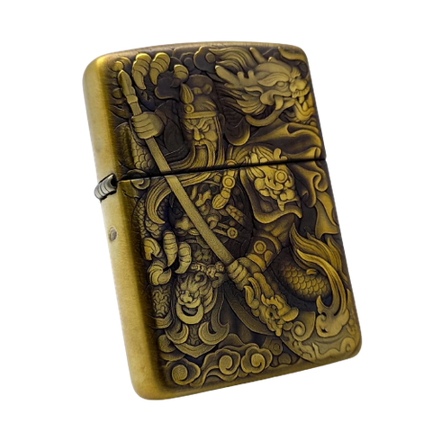 Bật Lửa Zippo Đồng Khối Bản Armor Vỏ Dầy Khắc 3D Quan Vũ Cực Sắc Nét ZN141