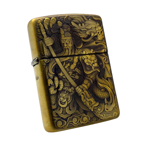 Bật Lửa Zippo Đồng Khối Bản Armor Vỏ Dầy Khắc 3D Quan Vũ Cực Sắc Nét ZN141