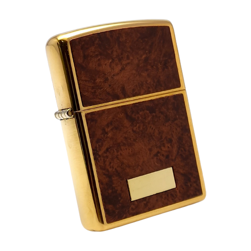 Bật Lửa Zippo Đồng Khối Mạ Vàng Vân Ốp Gỗ Đẹp Sang Trọng Năm 2004 ZN142