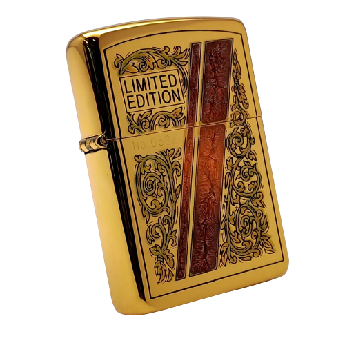 Bật Lửa Zippo Đồng Khối Mạ Vàng Hoa Văn Men Đá Đỏ Đời XII La Mã Năm 1996 Rất Hiếm ZQH74