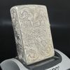 Bật Lửa Zippo Bạc Đúc Nguyên Khối Sterling Chạm Khắc Thủ Công Hoa Văn 5 Mặt Năm 2007 ZBU97