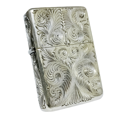 Bật Lửa Zippo Bạc Đúc Nguyên Khối Sterling Chạm Khắc Thủ Công Hoa Văn 5 Mặt Năm 2007 ZBU97