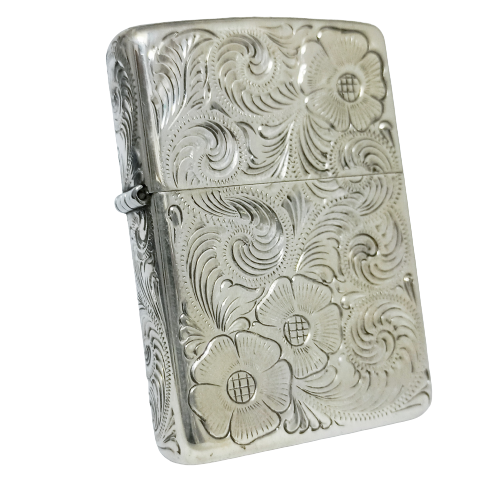 Bật Lửa Zippo Bạc Đúc Nguyên Khối Sterling Chạm Khắc Thủ Công Hoa Văn 5 Mặt Năm 2003 ZBU98