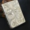 Bật Lửa Zippo Bạc Đúc Nguyên Khối Sterling Chạm Khắc Thủ Công Hoa Văn 5 Mặt Năm 2007 ZBU99
