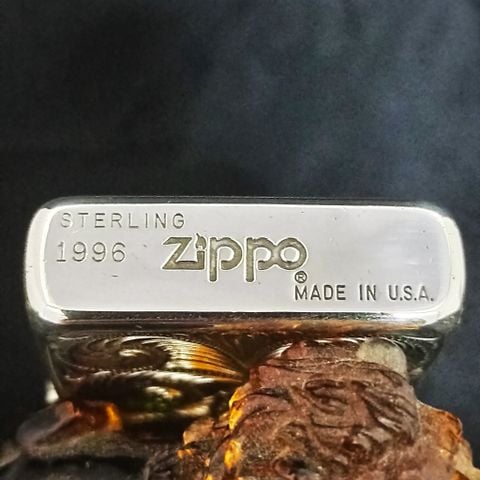Bật Lửa Zippo Bạc Đúc Nguyên Khối Sterling Chạm Khắc Thủ Công Hoa Văn 5 Mặt Năm 1996 ZBU101
