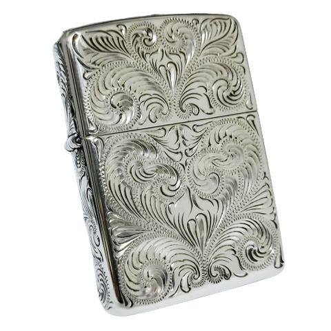 Bật Lửa Zippo Bạc Đúc Nguyên Khối Sterling Bản Armor Vỏ Dầy Chạm Khắc Thủ Công Hoa Văn 5 Mặt Năm 2009 ZBU102