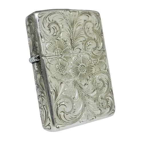 Bật Lửa Zippo Bạc Đúc Nguyên Khối Sterling Chạm Khắc Thủ Công Hoa Văn 5 Mặt Năm 1996 ZBU96