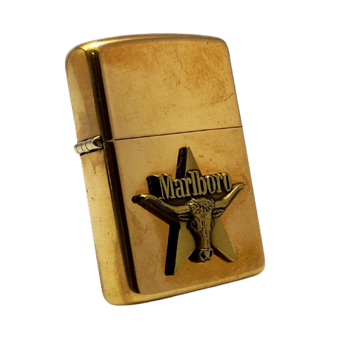 Bật Lửa Zippo Đồng Khối Marlboro Longhorns Đầu Bò Chu Niên 1932 - 1990 Cực Hiếm ZQH78
