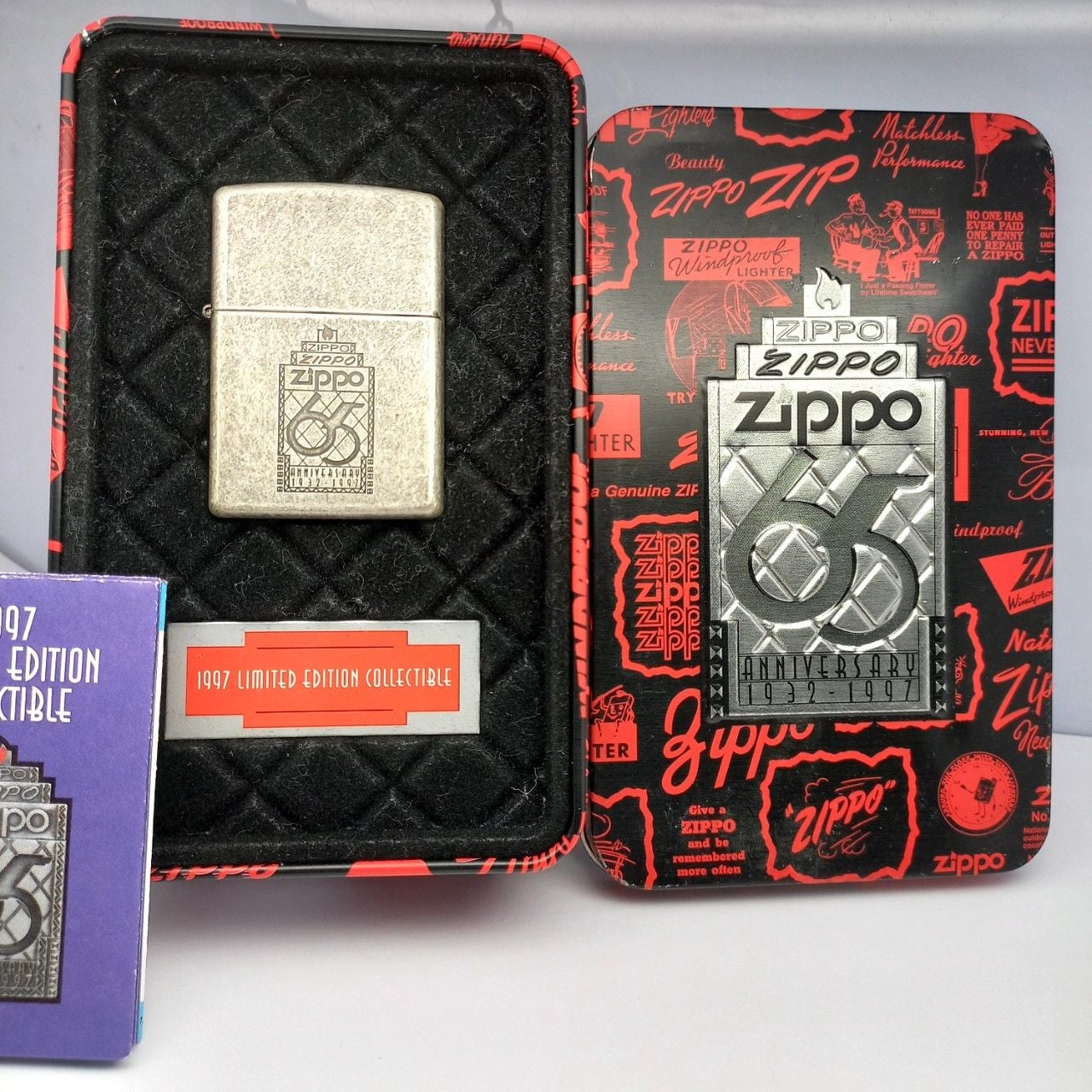 Bật Lửa Zippo Bản Kỷ Niệm 65th Thành Lập Hãng Zippo Antique Sliver Mạ Bạc Giả Cổ Đời XIII La Mã Năm 1997 ZS37
