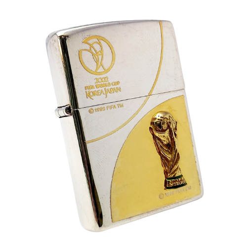 Bật Lửa Zippo Wold Cup Bản Limited Mạ Bạc Đắp Nổi Vàng 2 Mặt Năm 2001 ZL405
