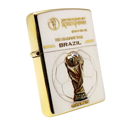 Bật Lửa Zippo Wold Cup Bản Limited Mạ Bạc Đắp Nổi Vàng 2 Mặt Hộp Gỗ Bảng Vòng Loại Cực Hiếm Năm 2001 ZL406