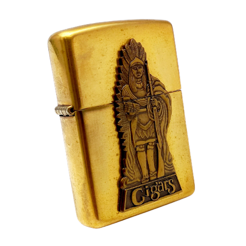 BẬT LỬA ZIPPO ĐỒNG KHỐI BRASS CHỦ ĐỀ EMBLEM THỔ DÂN CIGARS ĐỜI XIII NĂM 1997 ZL416