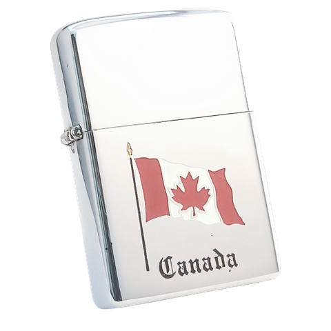 Bật Lửa Zippo Canada Khắc Ăn Mòn Phủ Sơn Quốc Kỳ Canada Hiếm Gặp Đời Mộc Đáy 3 Hàng Chữ Năm 1970 ZQH86