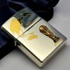 Bật Lửa Zippo Wold Cup Bản Limited Mạ Bạc Đắp Nổi Vàng 2 Mặt Năm 2005 ZL423