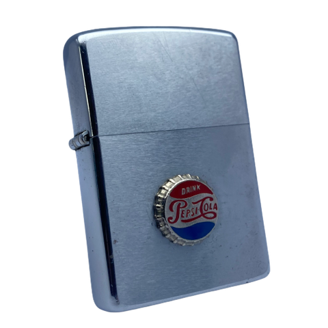 Bật Lửa Zippo Cổ Đồng Khối Mạ Chrome Phay Xước Emblem Pepsi Đời 2 Vạch Thẳng Năm 1972 ZCU56