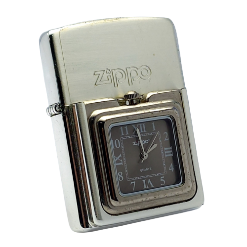 Bật Lửa Zippo Đồng Khối Mạ Bạc Đồng Hồ Time Light Chính Hãng Năm 2003 ZL462