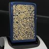 Bật Lửa Zippo Đồng Khối Phủ Saphia Xanh Blue Hoa Văn Dát Vàng Chính Hãng Năm 2002 ZL472