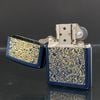 Bật Lửa Zippo Đồng Khối Phủ Saphia Xanh Blue Hoa Văn Dát Vàng Chính Hãng Năm 2002 ZL472