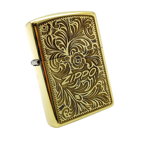 Bật Lửa Zippo Armor Đồng Nguyên Khối Hoa Văn Venetian Logo Zippo Chữ Xéo ZKB95