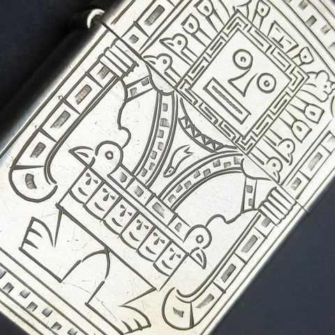 BẬT LỬA CỔ BẠC PERU NGUYÊN KHỐI STERLING 925 HỌA TIẾT CỔ, LÀM THỦ CÔNG CỰC HIẾM GẶP SX THẬP NIÊN 1950S BK31