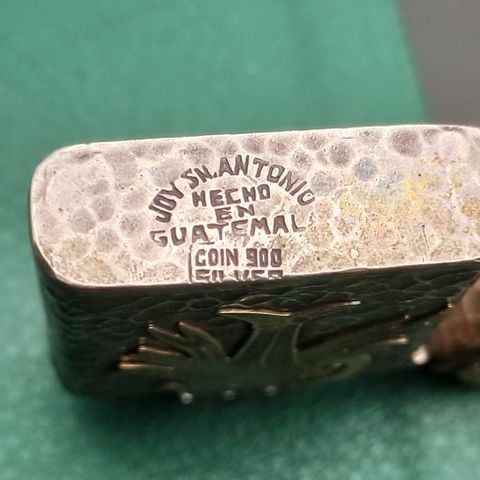 BẬT LỬA CỔ BẠC QUATEMALA NGUYÊN KHỐI STERLING GÕ BÚA, PHOM SLIM, HỌA TIẾT VÀNG NGUYÊN KHỐI 14K, LÀM THỦ CÔNG CỰC HIẾM GẶP SX THẬP NIÊN 1950S BK28